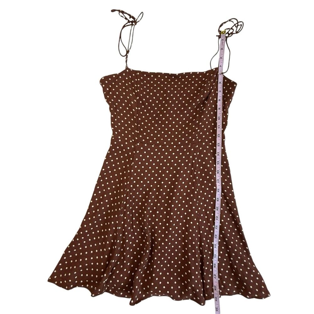 Reformation Sarah Polka Dot Mini Dress Size 8 Brown Shoulder Ties Skater Strappy - Picture 7 of 9